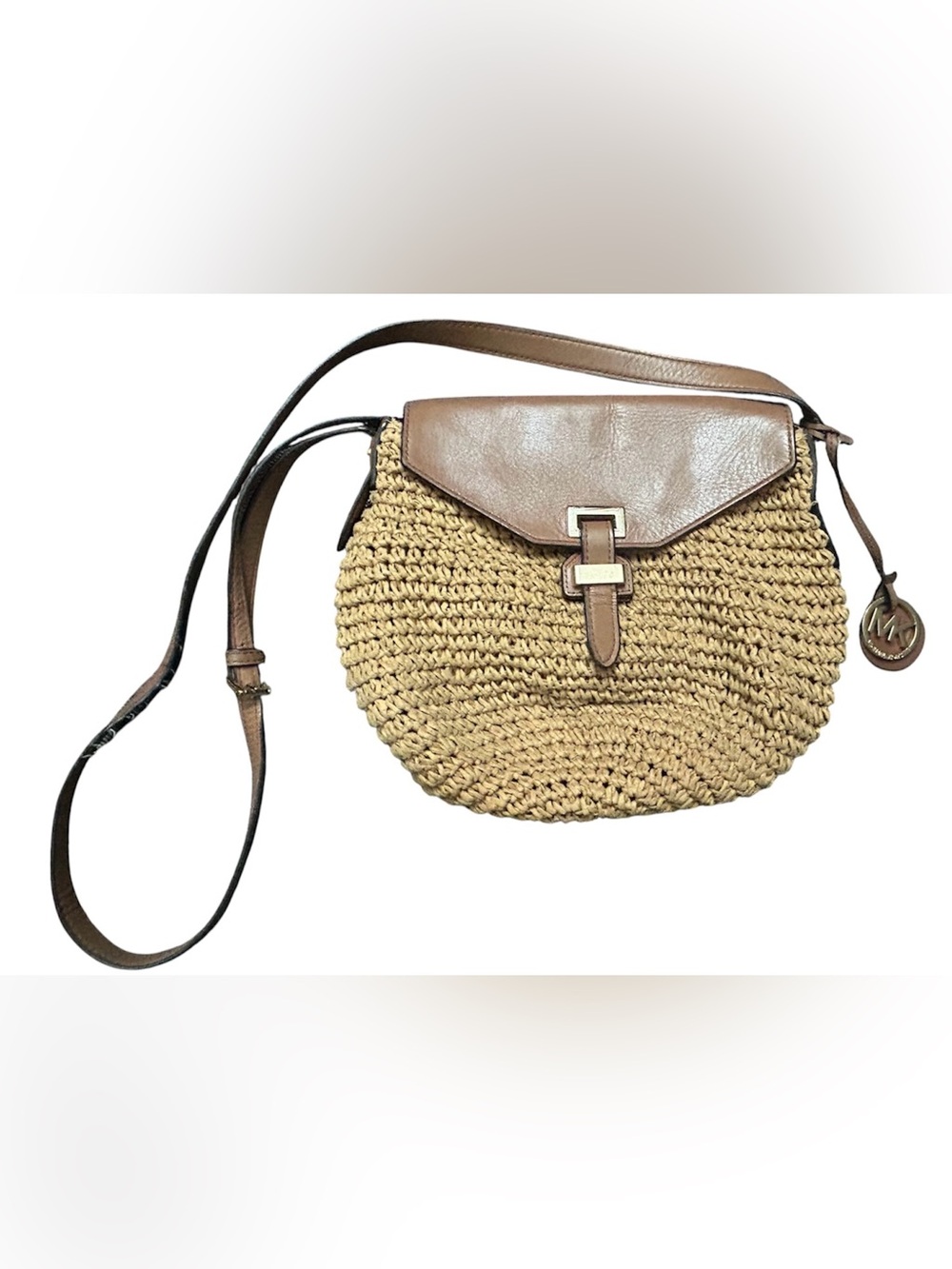 Michael Kors Woven Straw Crossbody Bag with Leather Accents Magnetic Clasp - Picture 5 of 14
